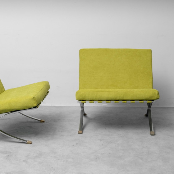 Coppia di poltrone lounge vintage in metallo cromato e tessuto verde – Anni ’60 (photo 5 of 10)