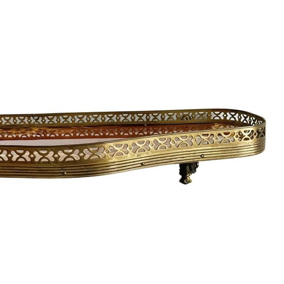 Videoregistratore vintage italiano di metà secolo, tavolo consolle da parete in legno intarsiato e ottone, (photo 17 of 17)
