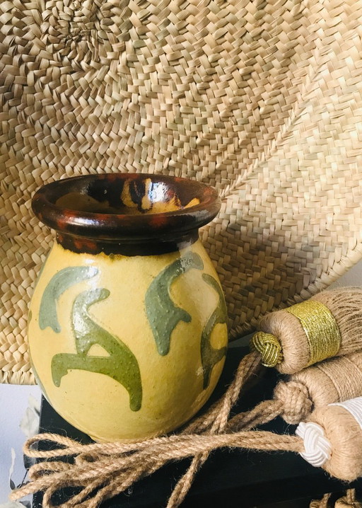 Vallauris Lunetta glazed terracotta vase