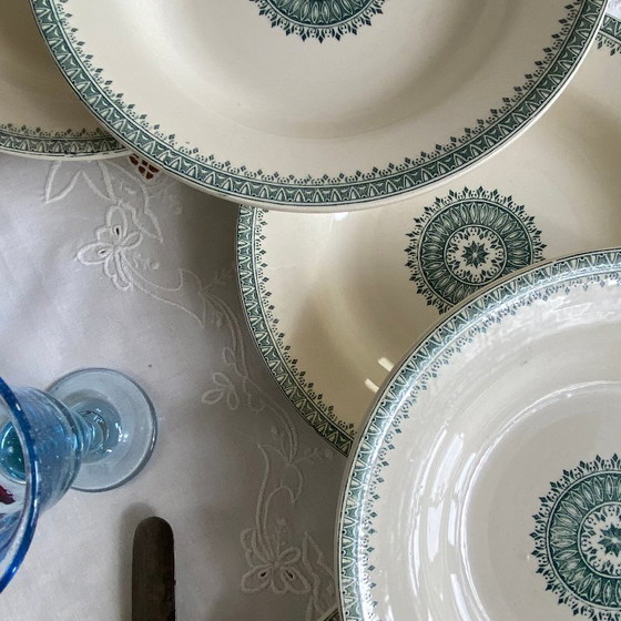 Image 1 of Set aus 6 antiken Creil- und Montereau-Suppentellern aus Steingut, englisches grünes Service