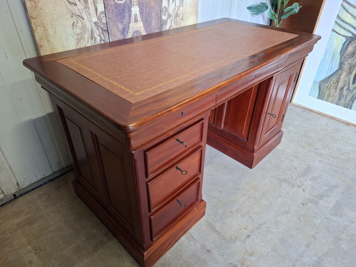 classic desk, writing table, desk, with leather inlay, dimensions: 140x70cm and 79cm high.