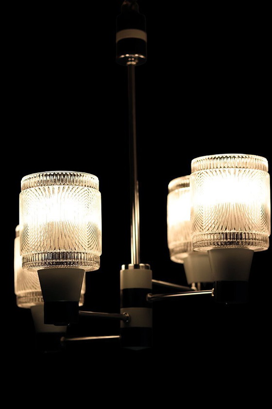 Image 1 of Drukov / Kroonluchter - Tsjechisch Mid Century Modern (jaren 1960, Kristal & Chroom, Draaibare Schaduwen)