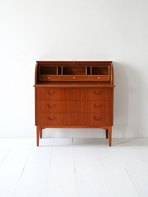 Secrétaire scandinavo in teak con alzata a rullo di metà secolo