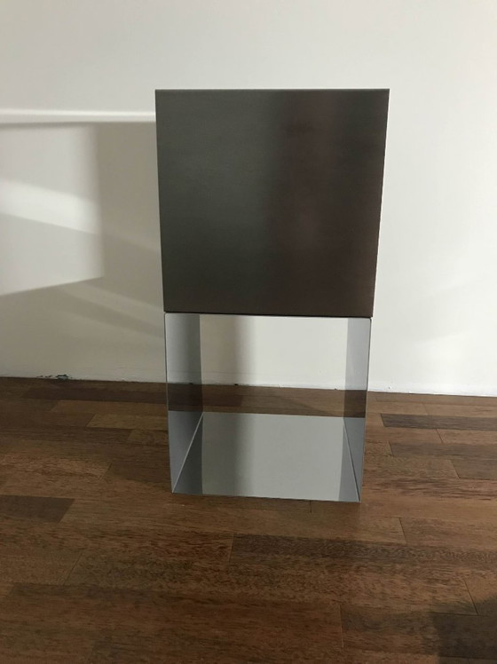 Image 1 of Maria Pergay Pair of stainless steel cube side tables