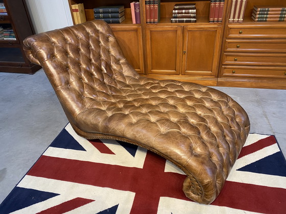 Prachtige Chaislong Sigaren Cognac – winchester, Chaises longue, Leather, Wood (photo 6 of 8)