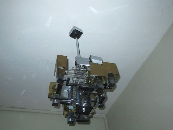 Image 1 of Italian Modern Cubist Chandelier Sciolari, 1960s