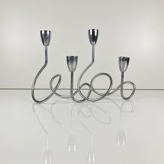 Kandelaar "loop"-stijl, 2000, van verchroomd metaal, Kandelaars en kaarsen, Zilver, Modern (foto 8 van 8)