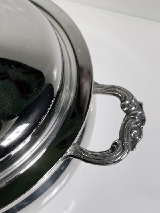 Image 1 of Vintage verzilverde kom, soepkom, soepterrine, kom met handvat, kom met deksel, serveerkom, soepkom, jaren 70