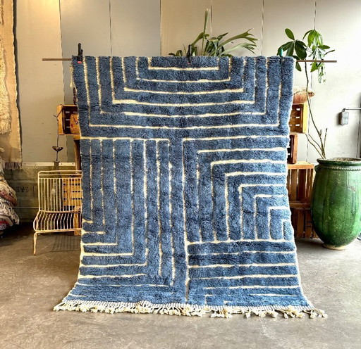 Tapis berbère bleu marocain Mrirt en laine 190x240 cm – Tapis berbère tissé à la main
