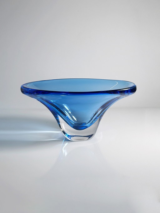 Large crystal glass fruit bowl Focke & Meltzer Amsterdam Bowl Blue Netherlands Seguso