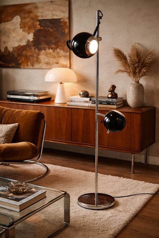 Vintage 1970s eyeball floor lamp - chrome & black