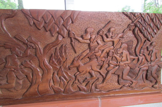Image 1 of Panneau Bas Relief en Bois Sculpté, Afrique, 1970s