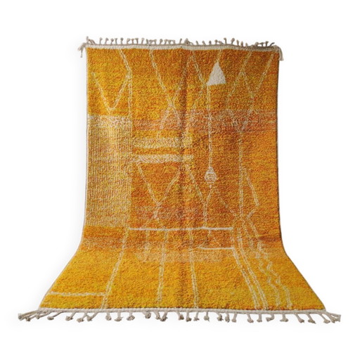 Grande Tappeto Beni Ouarain Marocchino, Giallo Sole, Fatto a Mano 206x330