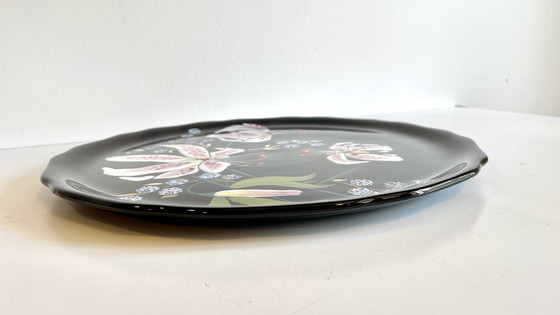 Image 1 of PLAT LONGWY aux LYS earthenware signed L. VALENTI