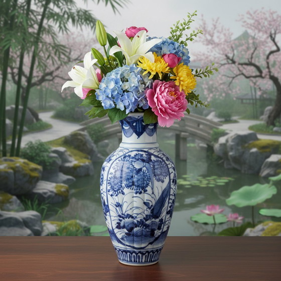 Image 1 of Complete set of 11 antieke Japanse  blauw witte imari vazen , formaten tussen de 12 en 32cm