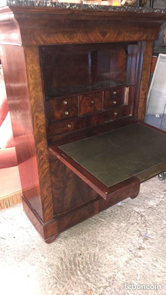 Secretary desk, Charles X period, flamed mahogany – Filing cabinets, Wood (photo 3 of 8)
