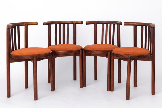 Image 1 of 5 Bentwood Chairs 1950s, Vintage Beech Wood Chairs, Mid Century Dining Chairs, Rust Upholstered Seats