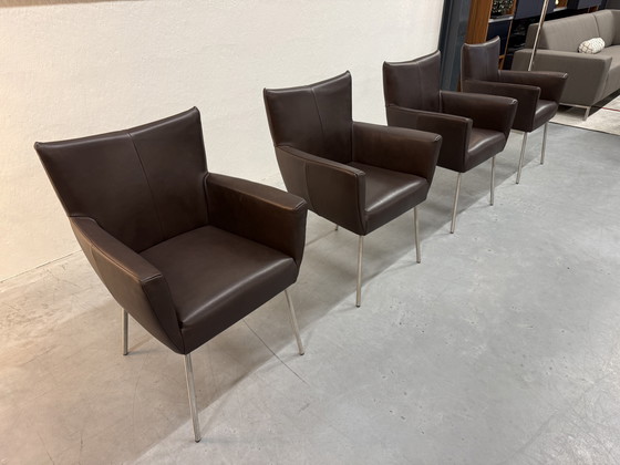 Image 1 of Chaise de salle à manger Moka en cuir chocolat, disponible en stock (4 modèles).