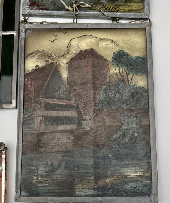 Image 1 of Konvolut dekorativer Glasbilder in Bleiverglasung – Deutschland, ca. 1955–1975