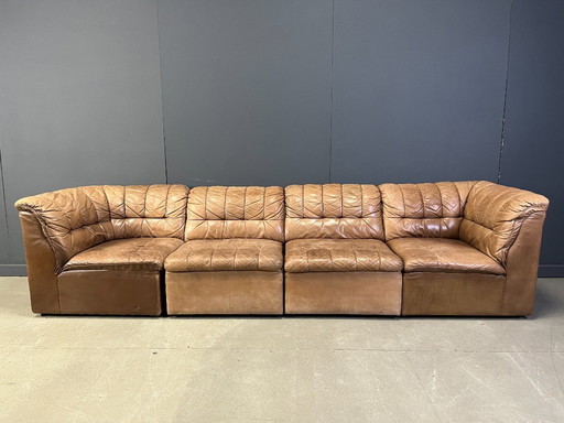 Vintage brown leather modular sofa by Laauser, 1960s 
