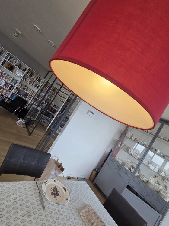 Modern Ceiling Light with Two Red Fabric Shades – Metal, Textile (photo 5 of 5)