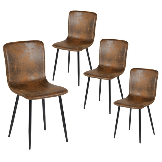 Image 1 of 4x Urban Meuble Manger Chaises Vintage Marron Suède Pied Noir