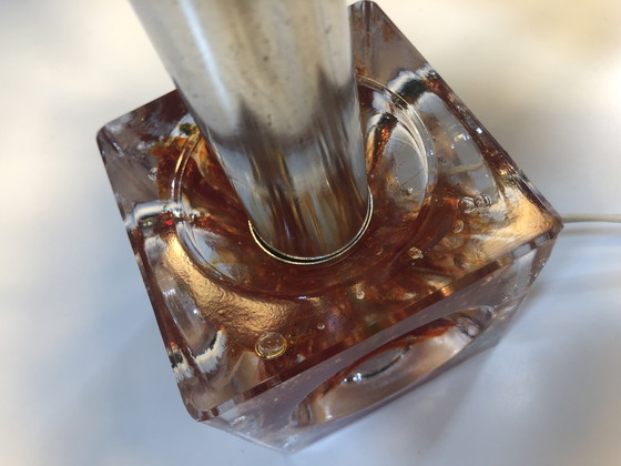 Image 1 of Table Lamp - Cube - Fractal Resin - Polished Steel - 1970