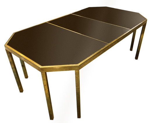 Table de salon en laiton massif et opaline noire. 1970