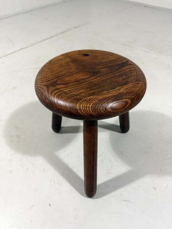 Image 1 of French Solid Oak Stool 1960's