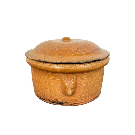 Antique French Terracotta Cooking Pot with Lion Heads, Bowls, Ceramic, Orange, Rustic (photo 2 of 7)