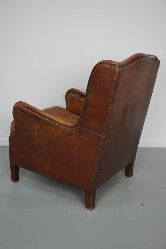 Image 1 of Vintage Nederlandse clubfauteuil van cognackleurig leer