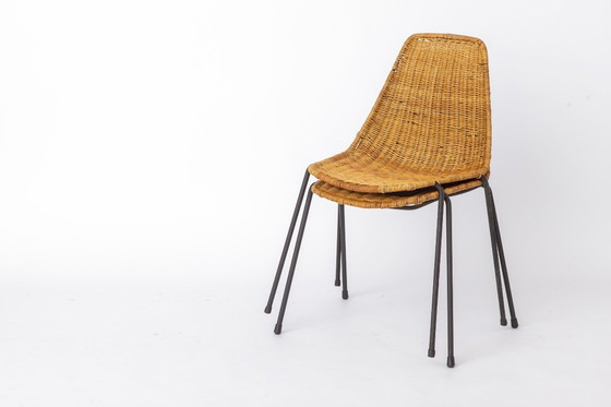 Image 1 of Set of 2 Gianfranco Legler Basket Chairs, 1950s Rattan Chairs, Mid Century Swiss Design, Metal & Wicker Chairs
