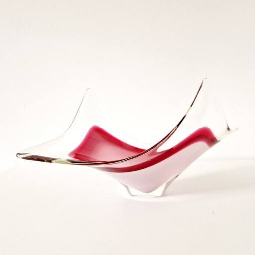 Vintage Murano pink red glass bowl mouth-blown