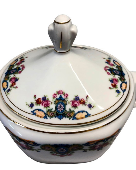 Image 1 of Vintage Thun Czechoslovakia Sugar & Creamer Set - Floral & Gold Trim - Circa 1970-1990