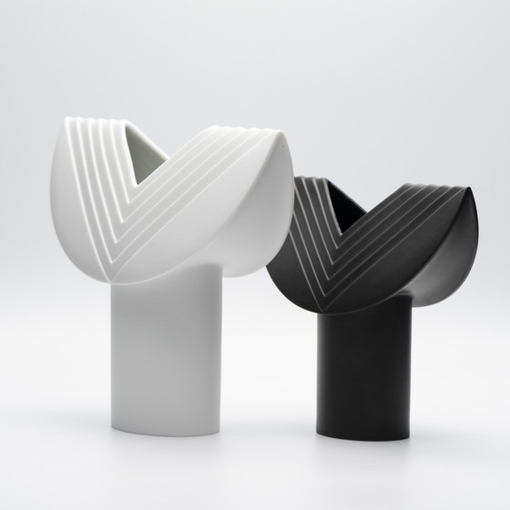Image 1 of Rosenthal Studio Line Bisque Porcelain Vase Duo Ambrosio Pozzi Totem Minimalist