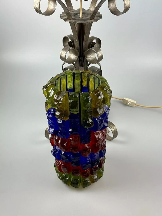 Image 1 of 60s 70s Brutalistische vloerlamp ijzer & glas vloerlamp Mid Century