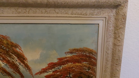 Image 1 of Painting of a landscape in Indonesia with a hut and a man