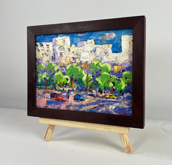 Image 1 of Original Oil Painting Summer Houses Landscape Big city lights