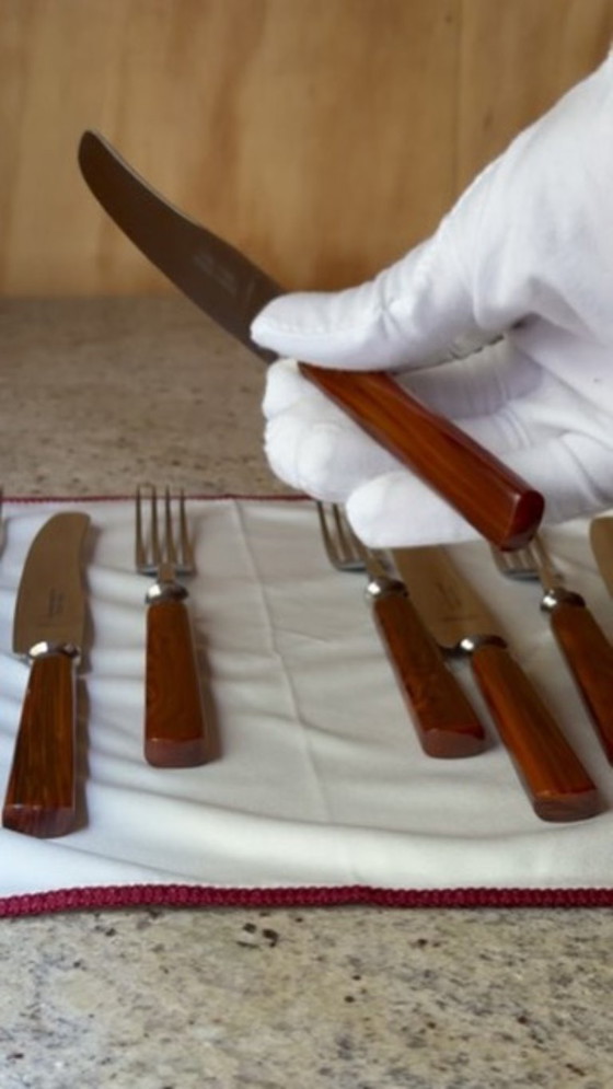 Vintage Carl Voos Solingen German Flatware Set - 12 Piece MCM Knife And Fork Set - Rostfrei Stainless Steel (photo 24 of 32)
