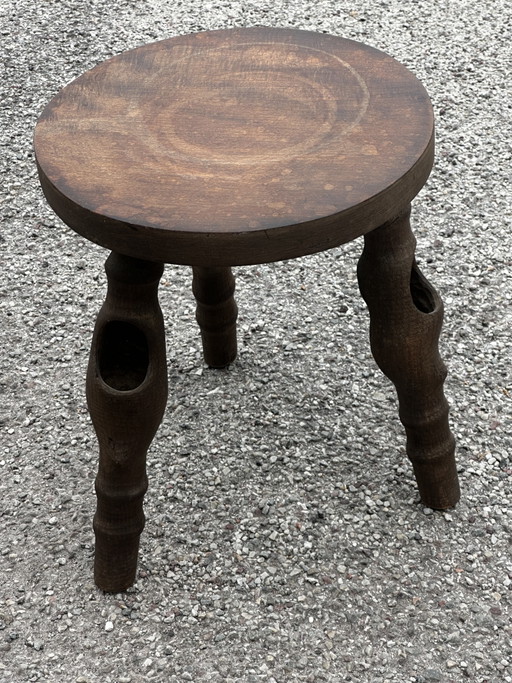 Taburete Trípode Escultórico Gabriel Lucas, Bretaña-Circa 1970 – krukjes, Wood