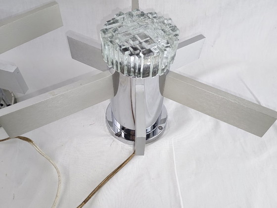 Image 1 of Pair Mid Century Italian Chrome & Glass Wall Sconces 1960s Space Age Sciolari