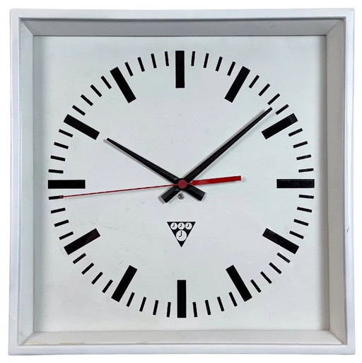 White Industrial Square Wall Clock from Pragotron, 1970s