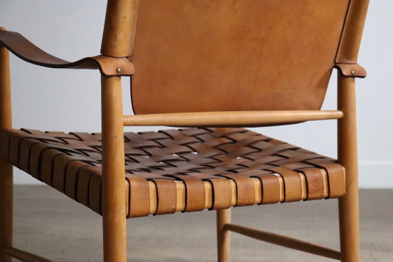 Paire de Fauteuils Safari en Cuir Cognac Tressé, Danemark, années 1960 – Leather (photo 16 of 21)