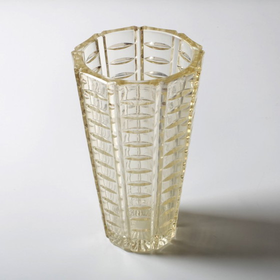 Image 1 of Vase à fleurs en verre jaune pâle, style milieu du siècle / Fidenza / Italie / années 1950