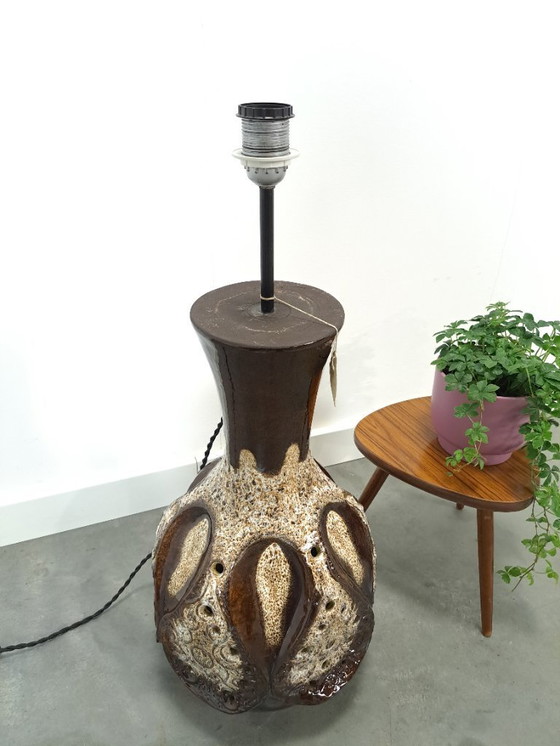 Image 1 of Braune Keramiklampe von Besigheimer Leuchten mit beleuchtetem Sockel
