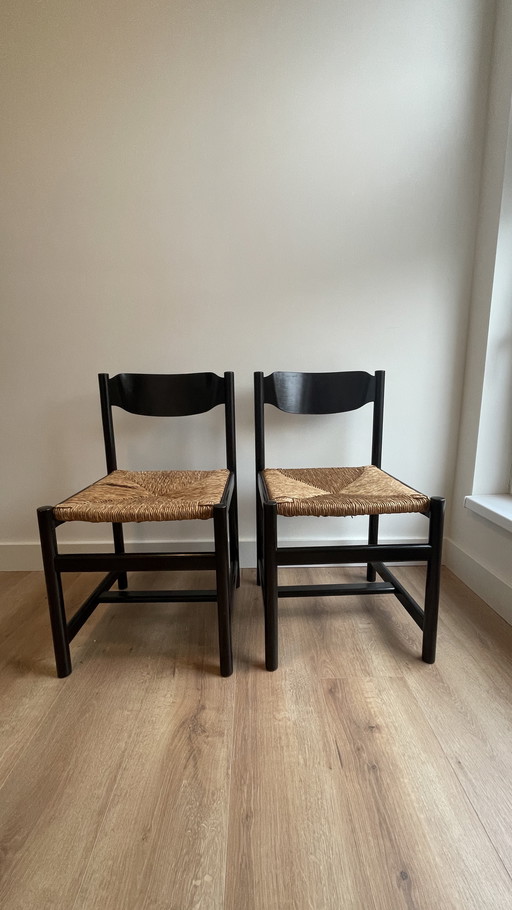 Set van 2 vintage eetkamerstoelen met rieten zitting