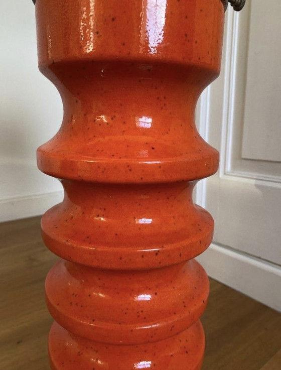 Image 1 of Vintage orange ceramic floor lamp with a glass ball from the 1960s