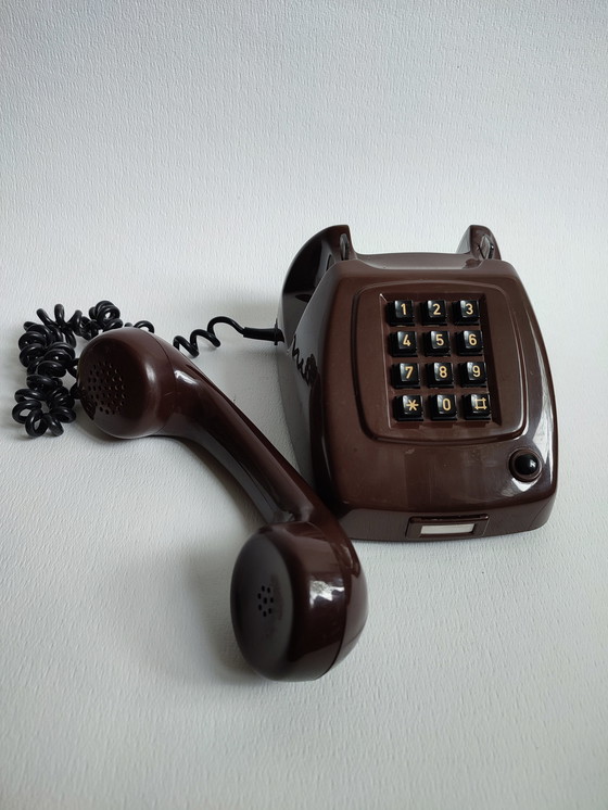 Image 1 of Phone PTT Brown Mocca Vintage Retro Pushbutton '70s Seventies