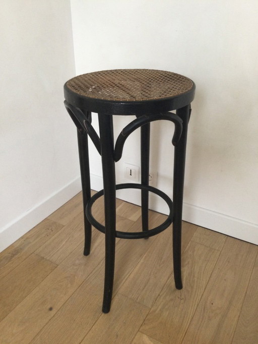Antique Thonet-style high stool – caned seat