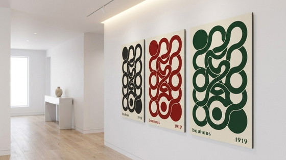 3× Géométrie Bauhaus 1919 – 3 couleurs | 70×100 cm | Papier aluminium Dibond 3 mm | Aérographe transparent, (photo 3 of 5)